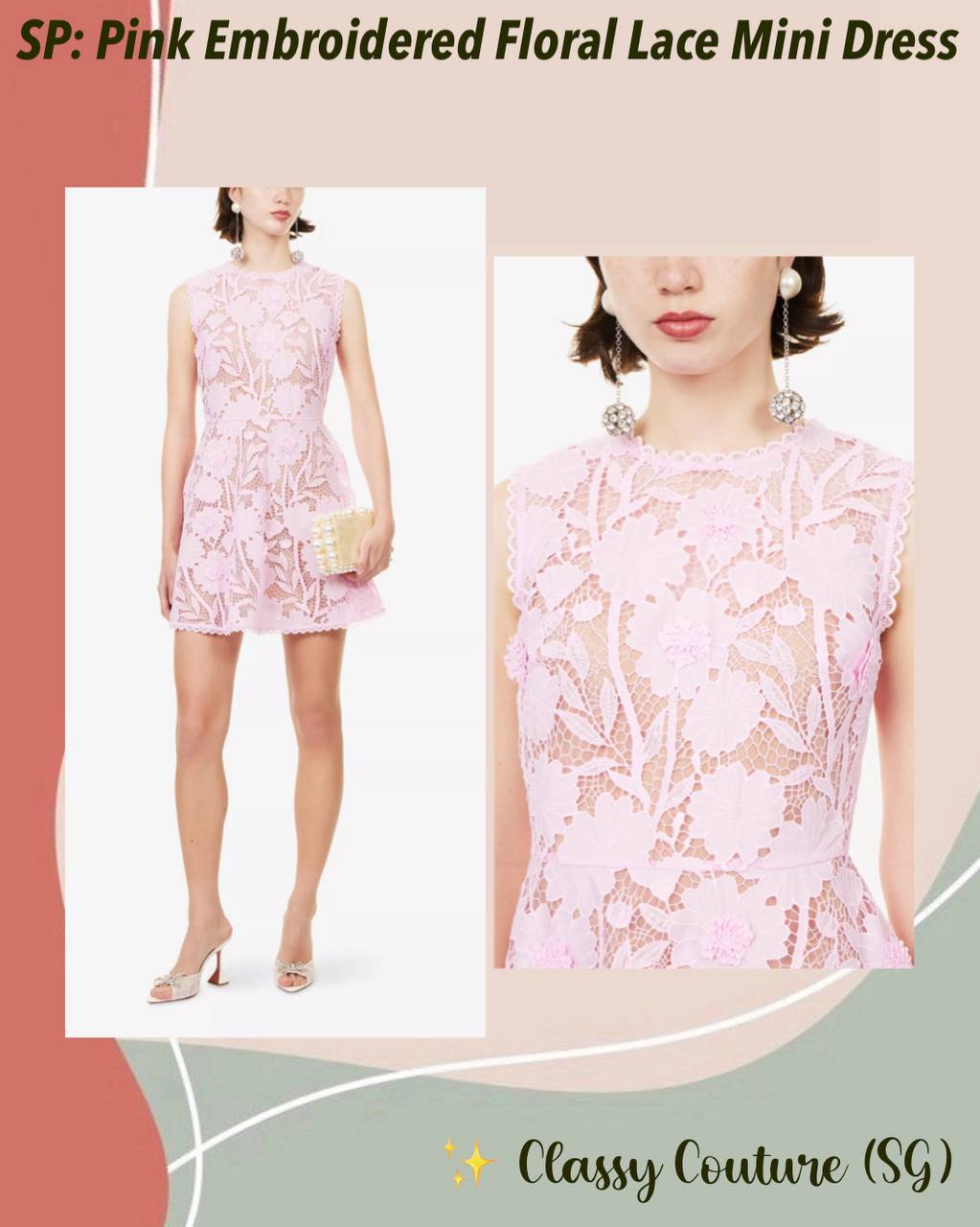 SP Pink Embroidered Floral Lace Mini Dress