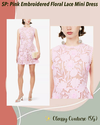 SP Pink Embroidered Floral Lace Mini Dress