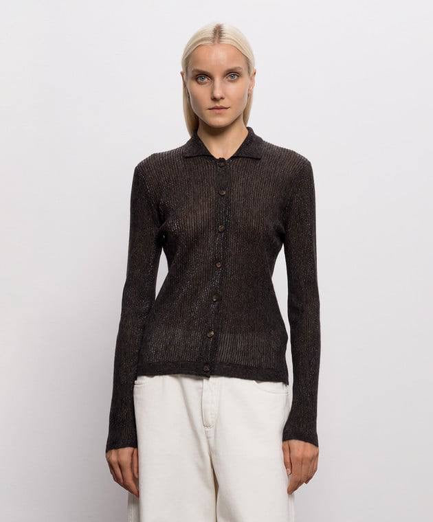 BC Sparkling Brown Ribbed Silk-Alpaca-Wool blend Cardigan