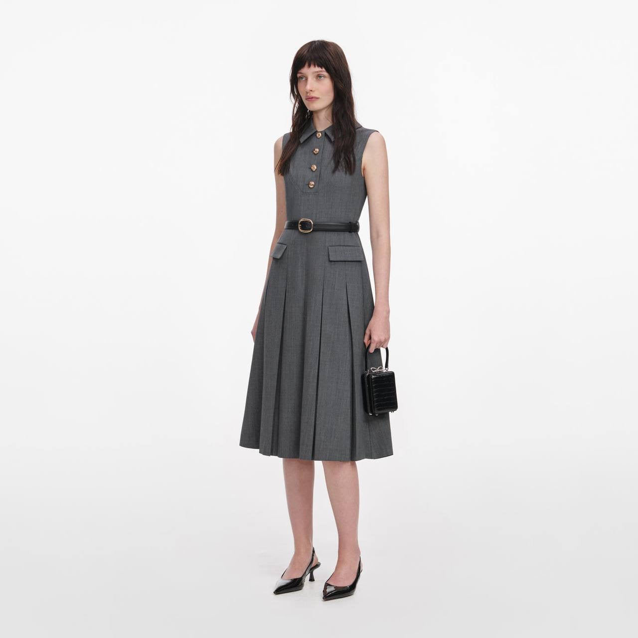 SP Grey Tailored Pleated Midi Dress