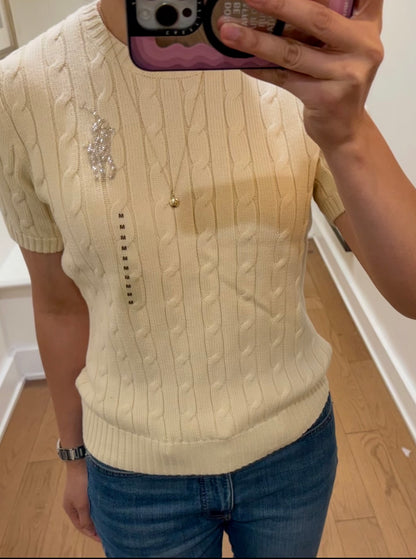 4 Colors! RL Beaded Big Pony Cable Short Sleeve Cotton Jumper Shirt