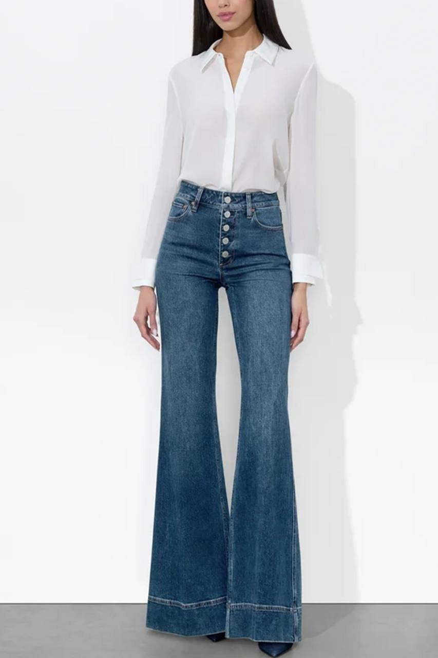 Missa Button-front Stretch-Cotton Denim Flared Jeans