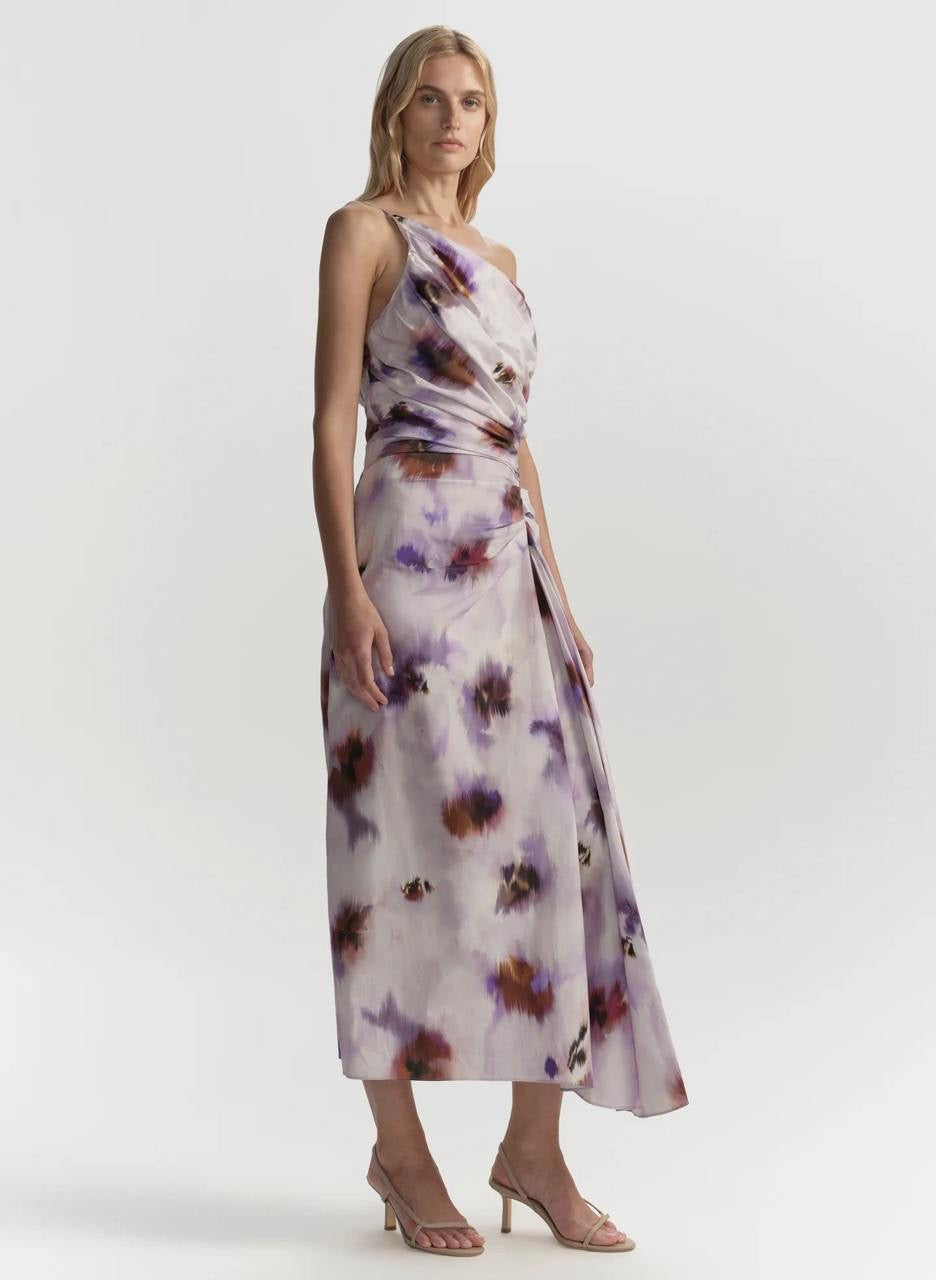 ALC Juno One Shoulder Tie Dye Cotton Midi Dress