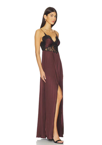 SP Brown Satin Lace Insert Maxi Dress