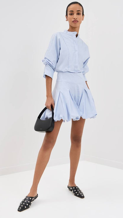 3 Colors! SK Effie Bubble Cotton-blend Mini Dress Shirtdress