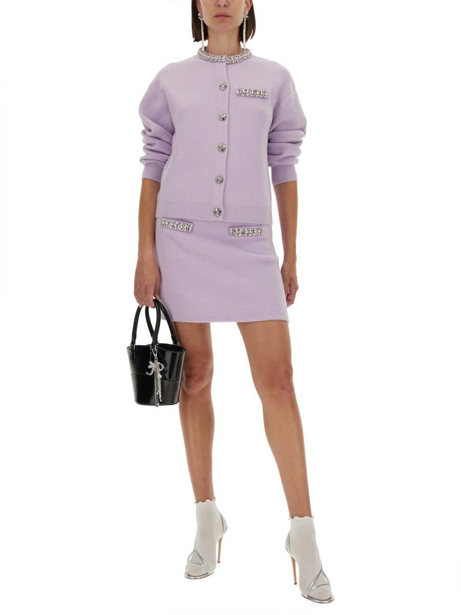 SP Lilac Purple Knitted Crystal-Trim Long Cardigan | Mini Skirt | Set