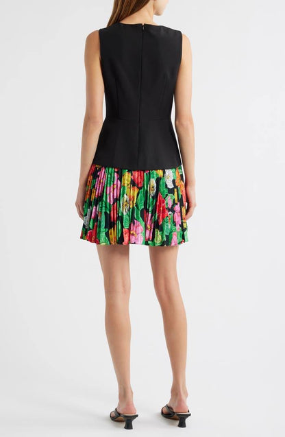 ML Haddy Leather Pleated Combo Mini Dress