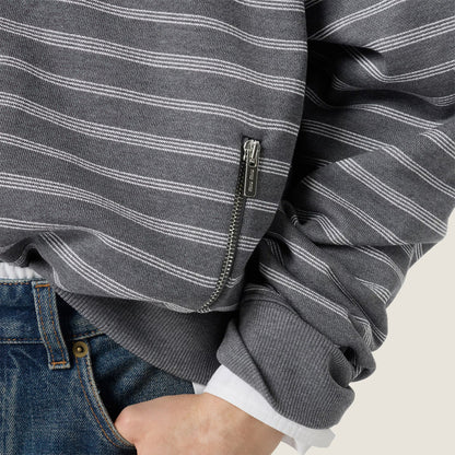 MM Grey White Striped Cotton Fleece Jacket