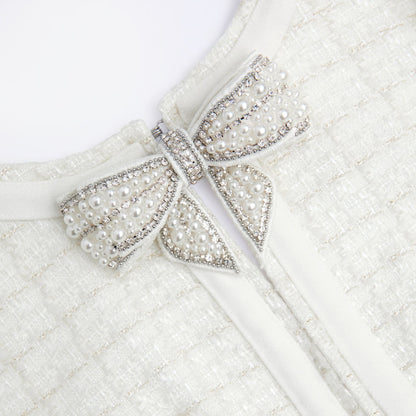 SP Cream Boucle Bow Keyhole Mini Dress