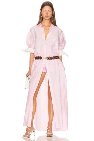 HS Oversized Pink Tech Poplin Shirtdress Maxi Dress