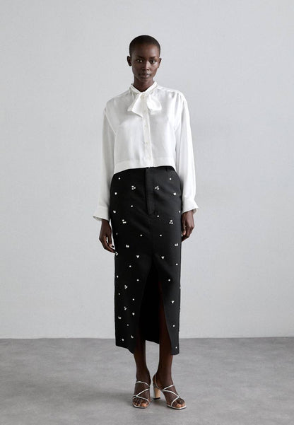 SD Interstellar Rhinestone Pencil Midi Skirt in Black