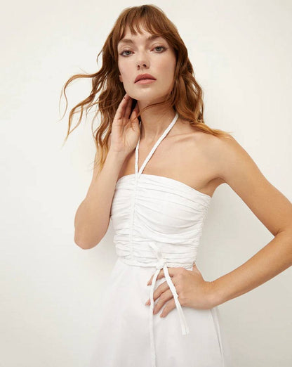 VB Tucker Stretch-Cotton Ruched Halter Midi Dress
