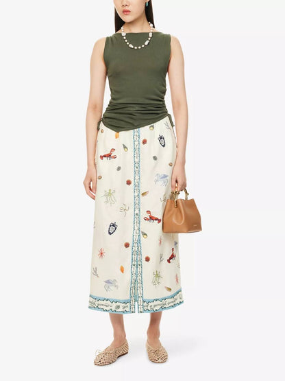 ALM Sandy Embroidered Linen Midi Skirt
