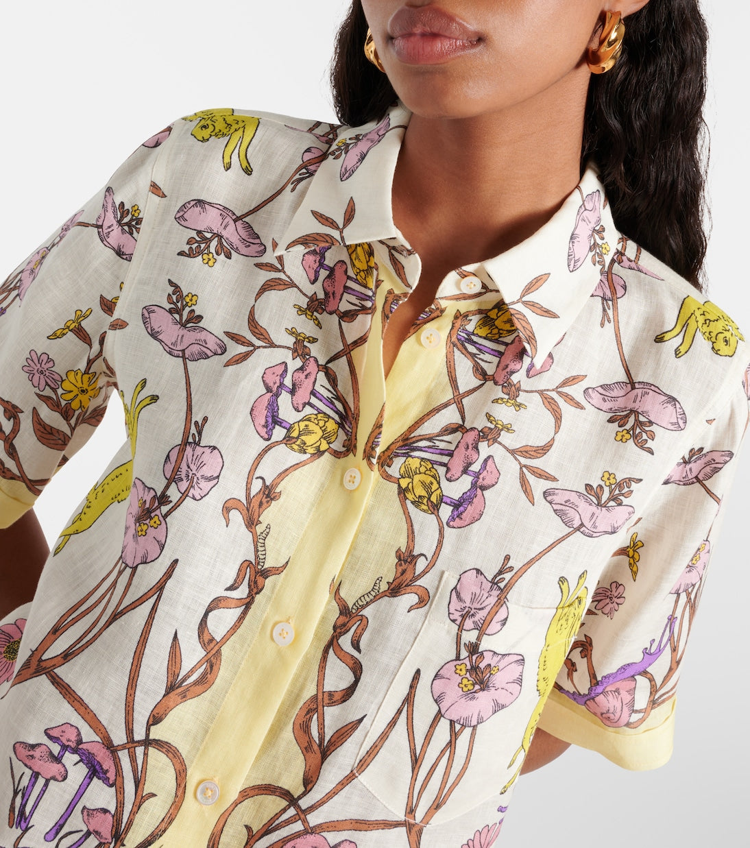 TB Botanical Print Linen Camp Shirt | High-Rise Shorts | Set