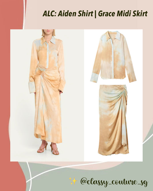 ALC Aiden Shirt | Grace Midi Skirt | Satin Viscose Set