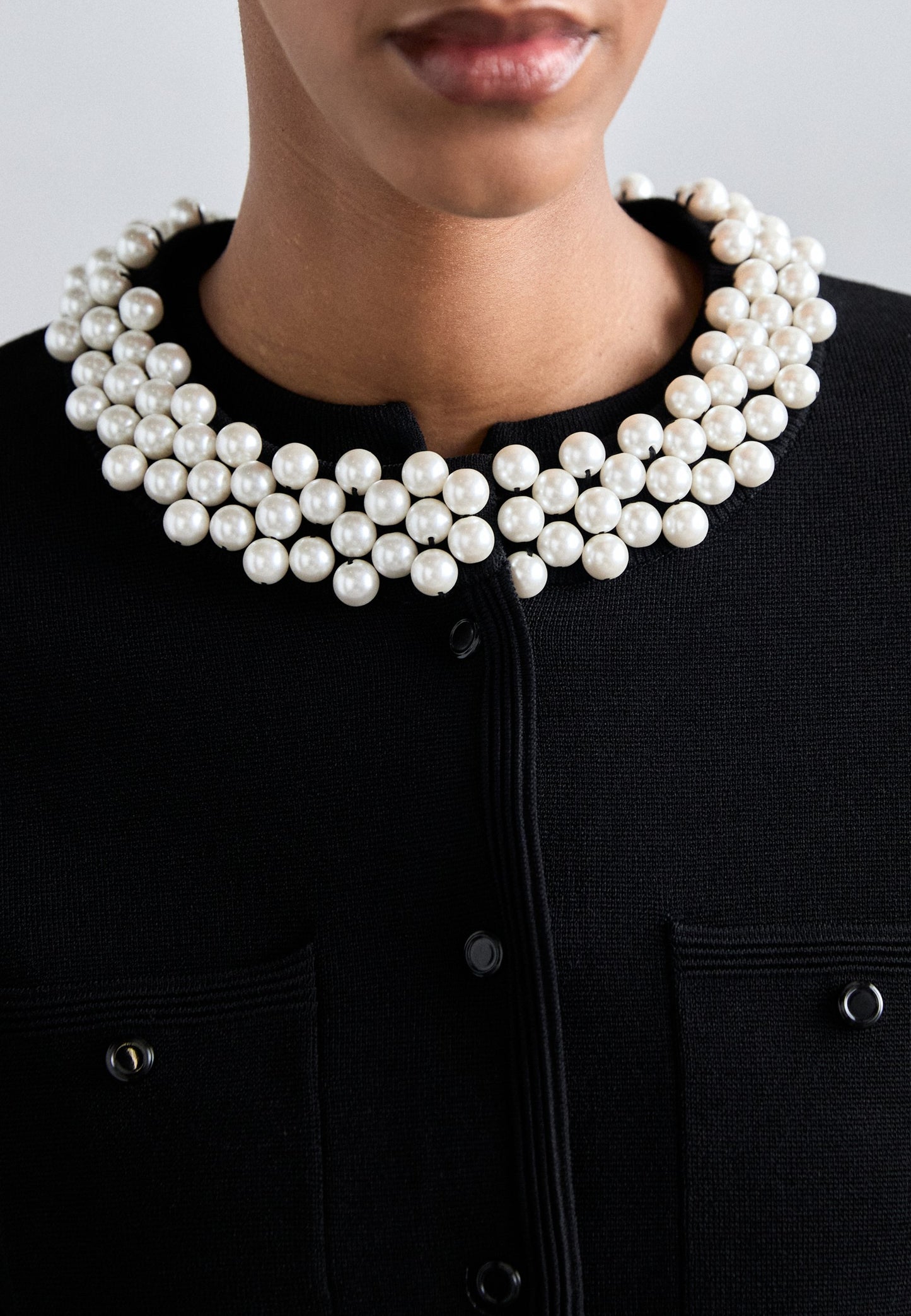SD Cardigan with Pearl Beaded Collar | Short Knit Mini Skirt | Set