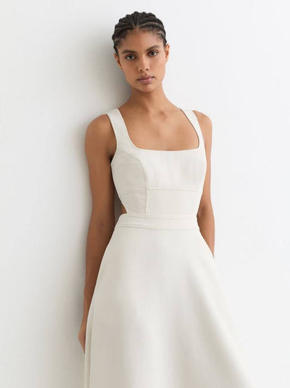 RS Dina Waisted Cut-Out Twill Midi Dress
