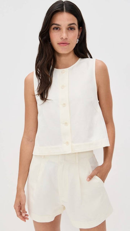 AA Godet Cotton-linen Sleeveless Tank Top
