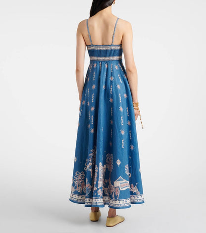 ALM Acacia Printed Linen Midi Dress Sundress