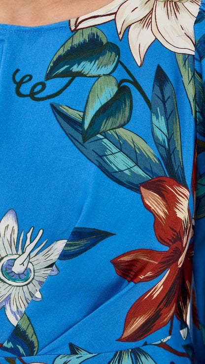 FR Blue Surreal Flowers Viscose Wrap Mini Dress