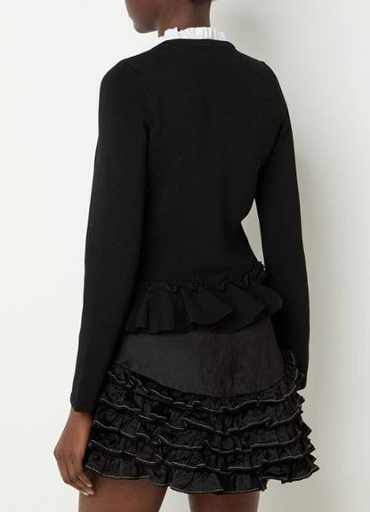 SD Removable Collar Viscose-blend Peplum Cardigan