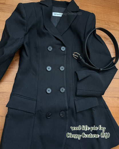 Black Wool Crepe Double-breasted Blazer Mini Dress