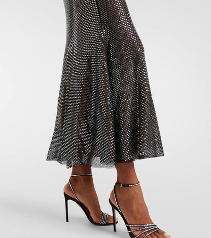 SP Gun Metal Mesh Rhinestone Maxi Dress