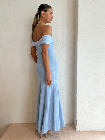 SALE! AQ Neve Knit Off Shoulder Maxi Dress in Powder Blue