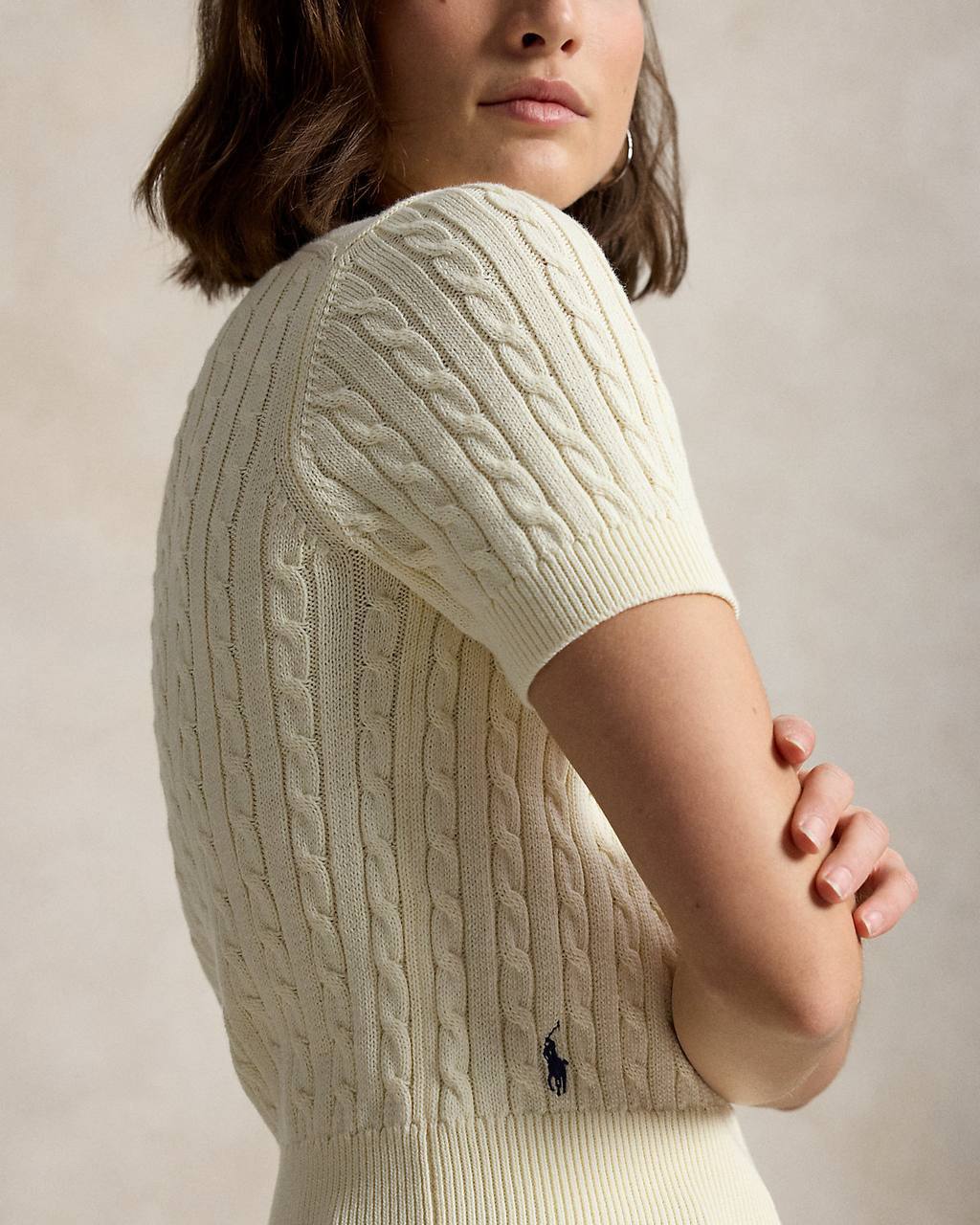 RL: Mini-Cable Short-Sleeve Henley Jumper