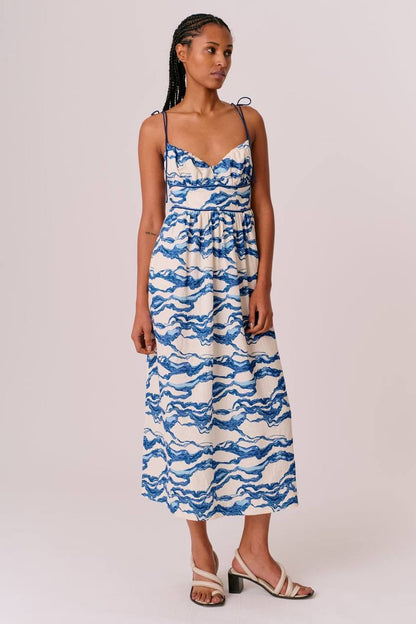 HFM Ember Tie Shoulder Cotton-Linen Midi Dress