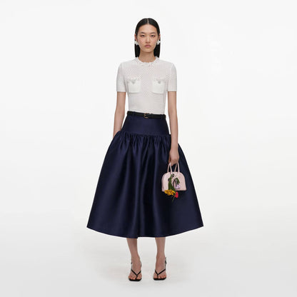 SP Navy Taffeta Midi Skirt