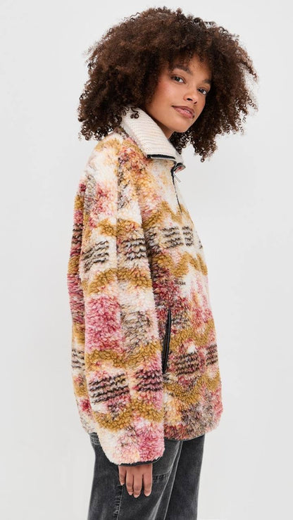 IM Marner Patterned Wool-blend Fleece Quarter-zip Pullover Coat