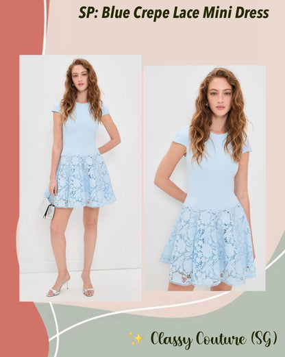 SP Blue Cap Sleeve Crepe Floral Lace Mini Dress