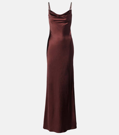 SP Brown Satin Diamante Cowl Maxi Dress
