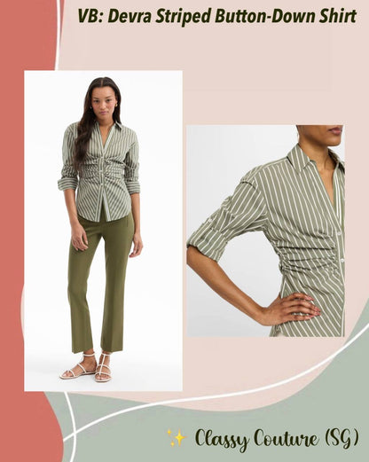 VB Devra Striped Button-Down Ruched Cotton-Blend Shirt