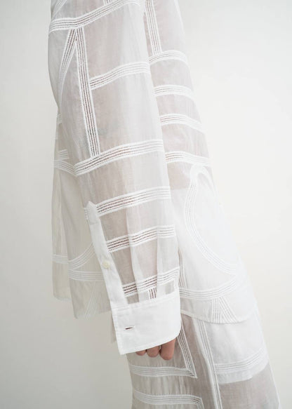 TOT Monogram Embroidered Classic Shirt | Summer PJ Bottoms Pant | Silk-Cotton Set