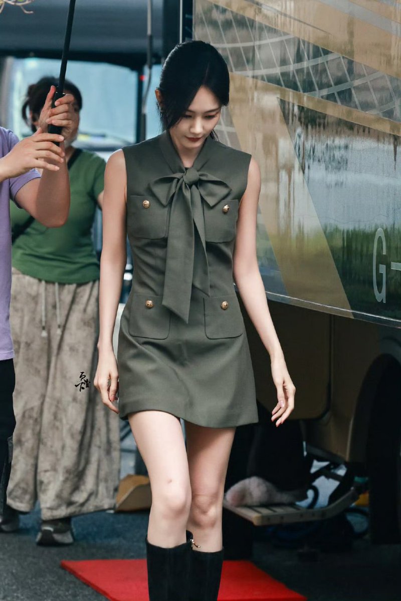 SP Khaki Twill Pussybow Shift Mini Dress