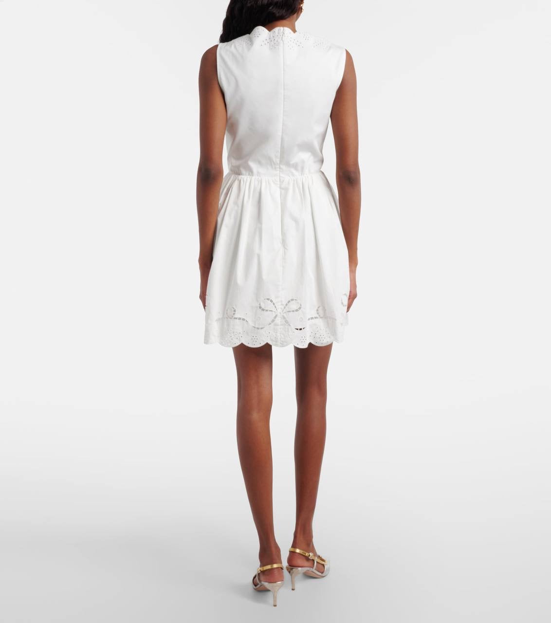 SP White Embroidered Cotton Midi Dress