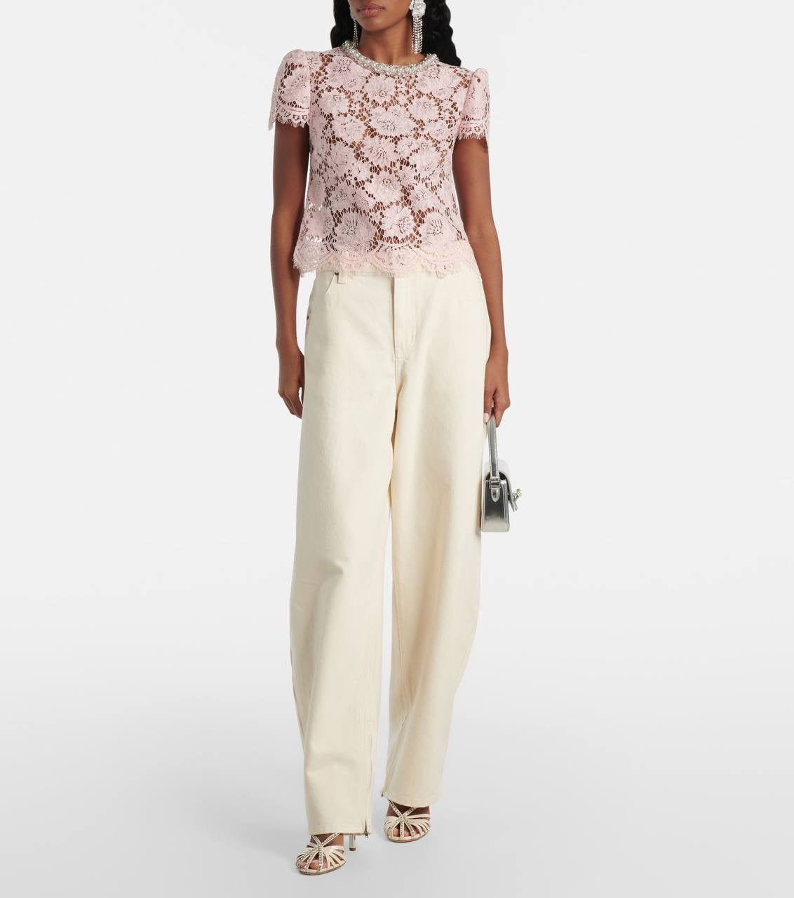 SP Pearl Diamanté-trim Pink Lace Top