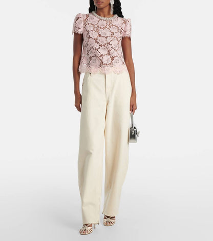 SP Pearl Diamanté-trim Pink Lace Top