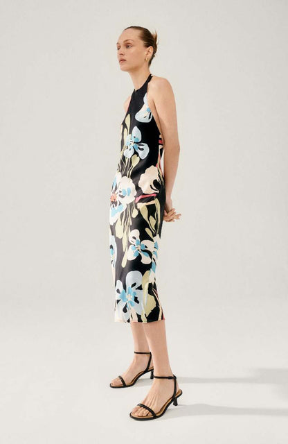 SL Halter Backless Silk Midi Dress
