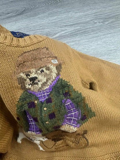 (2Y-20Y) Kid's/Women’s Cotton Intarsia Knit Bear & Dog Jumper Mini Dress