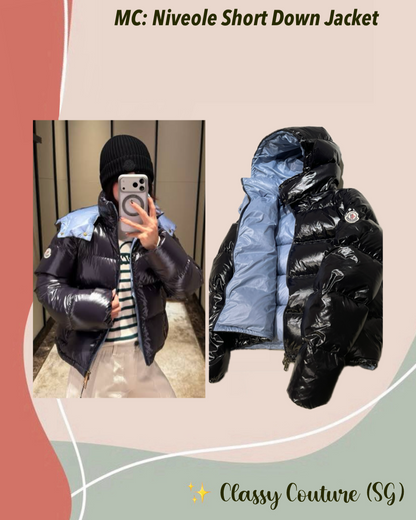 MC Niveole Short Down Jacket in Glossy Black/Blue
