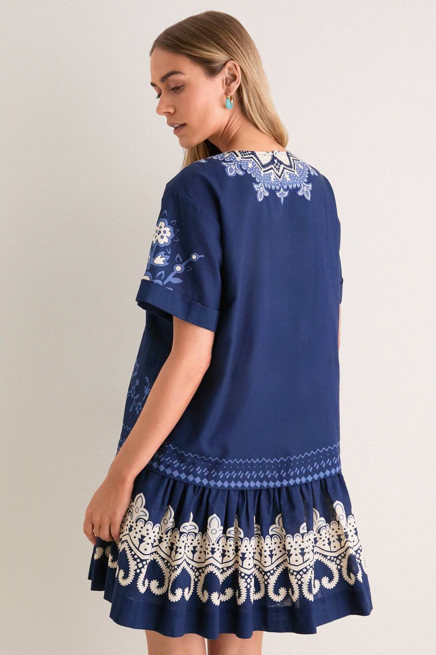 SE Navy Emelina Print Short Sleeve Mini Dress