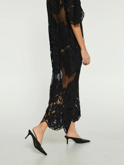 ML Lola Cotton-blend Sheer Lace Short Sleeve Midi Dress