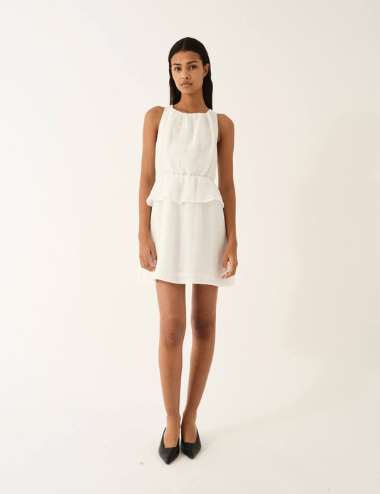 Thetis Halter Tie-back Peplum Top | Maxi Dress Gown in White Chiffon