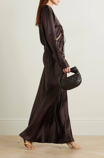 CE Triquetra Front Tie Maxi Dress | Cocoa Silk