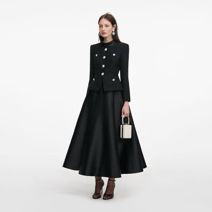 SP Black Boucle Taffeta Long Sleeved Midi Dress