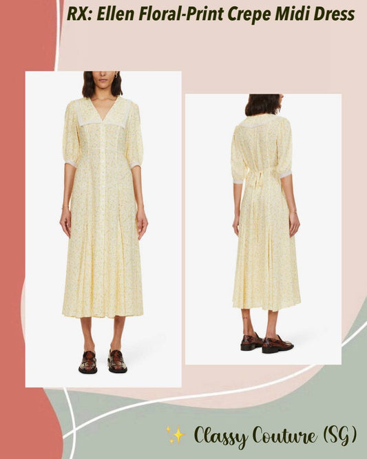 RX Ellen Floral Print Viscose Crepe Midi Dress