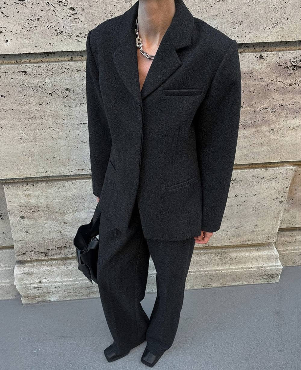 HL Ambra Wool Blazer in Dark Grey & Black